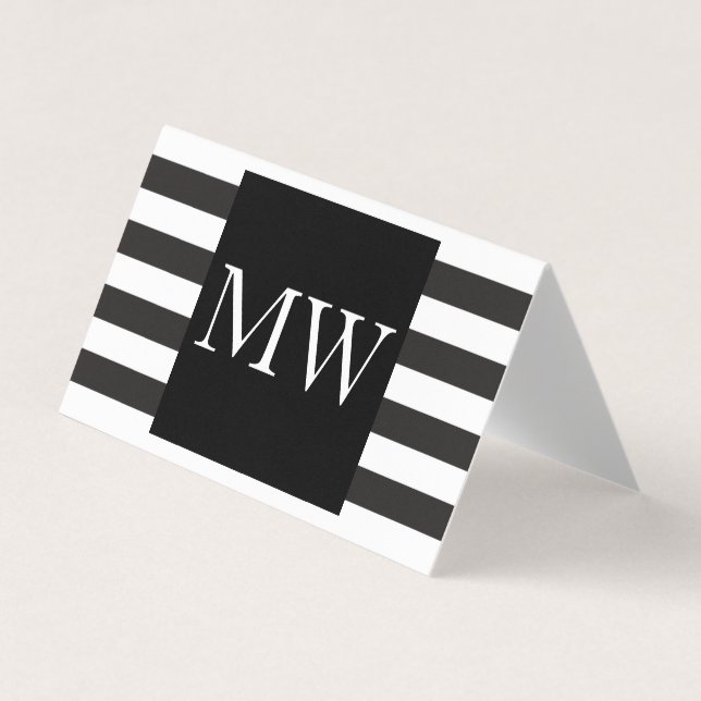 Monogramm für moderne Schwarz-weiße Streifen Visitenkarten (Vorderseite)