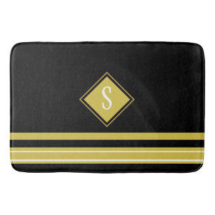 Monogramm für moderne schwarze und goldene Streif Badematte
