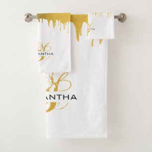 Monogramm für modische Gold-Metallic-Tropfen Badhandtuch Set