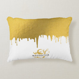 Monogramm für modische Gold-Metallic-Tropfen Dekokissen
