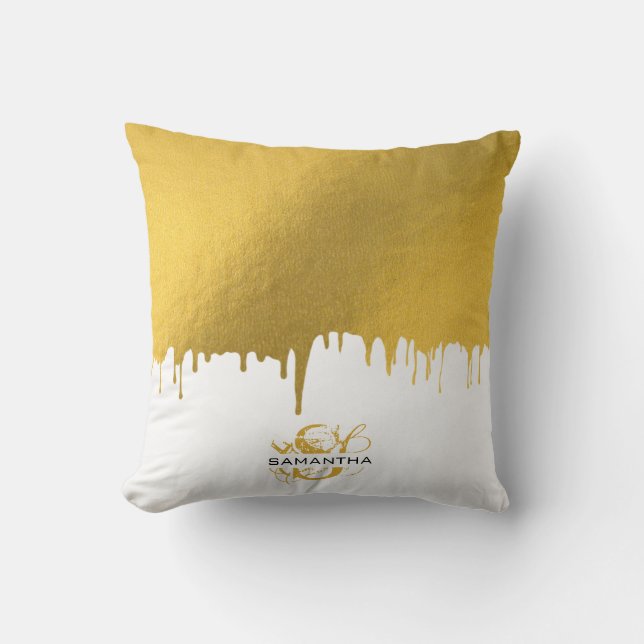 Monogramm für modische Gold-Metallic-Tropfen Kissen (Vorderseite)