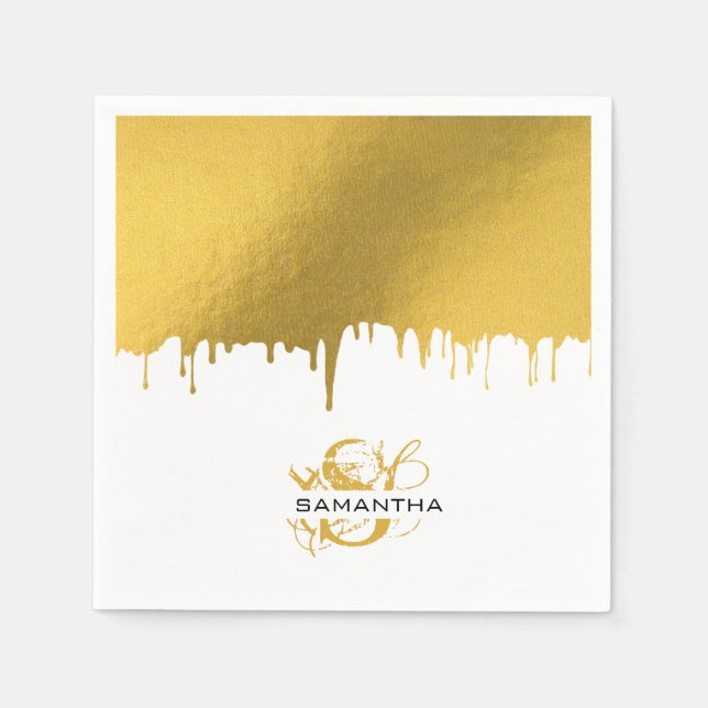 Monogramm für modische Gold-Metallic-Tropfen Serviette (Vorderseite)