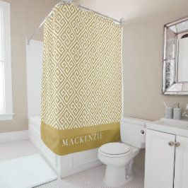 Monogramm für Mustard und weiße griechische Schlüs Duschvorhang