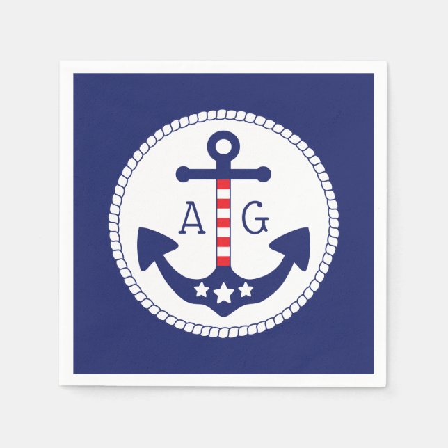 Monogramm für Nautic Anchor Patriotic Stars & Stri Serviette (Vorderseite)
