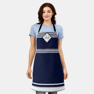 Monogramm für nautische, moderne blaugraue Streife Schürze