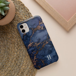 Monogramm für Navy Blue & Copper-Marmor Case-Mate iPhone Hülle