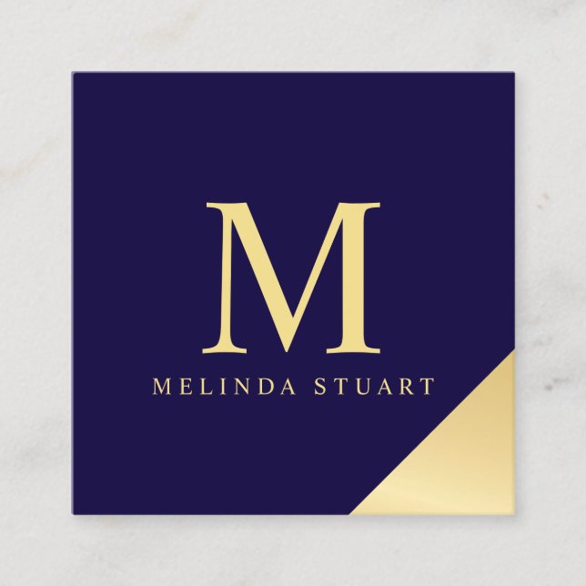 Monogramm für Navy Blue und Gold Quadratische Visitenkarte (Vorderseite)