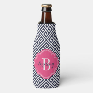 Monogramm für Navy Blue und Rosa griechischer Schl Flaschenkühler