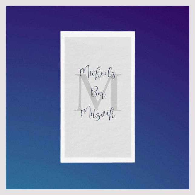 Monogramm für Navy Blue White Bar Mitzvah Name Serviette (Von Creator hochgeladen)