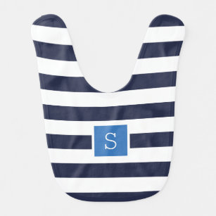 Monogramm für Navy und Blue Stripes   Editierbare  Babylätzchen