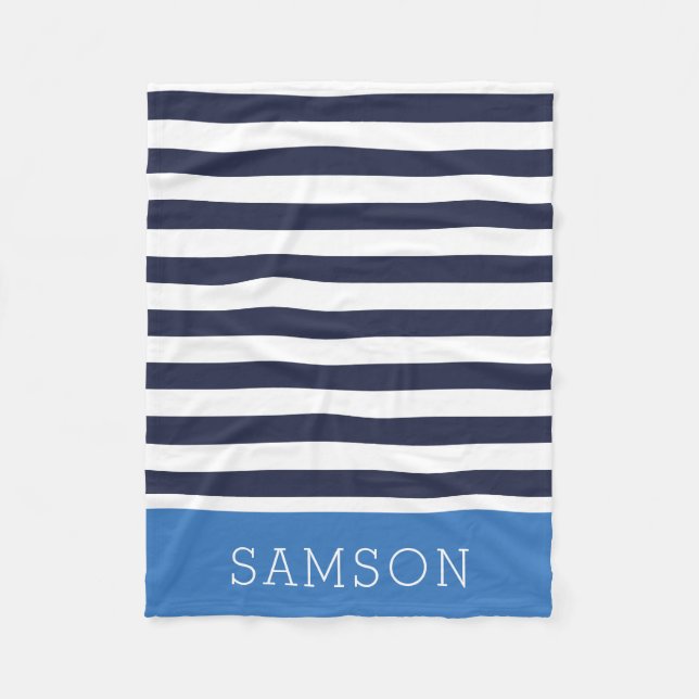 Monogramm für Navy und Blue Stripes | Editierbare  Fleecedecke (Vorderseite)