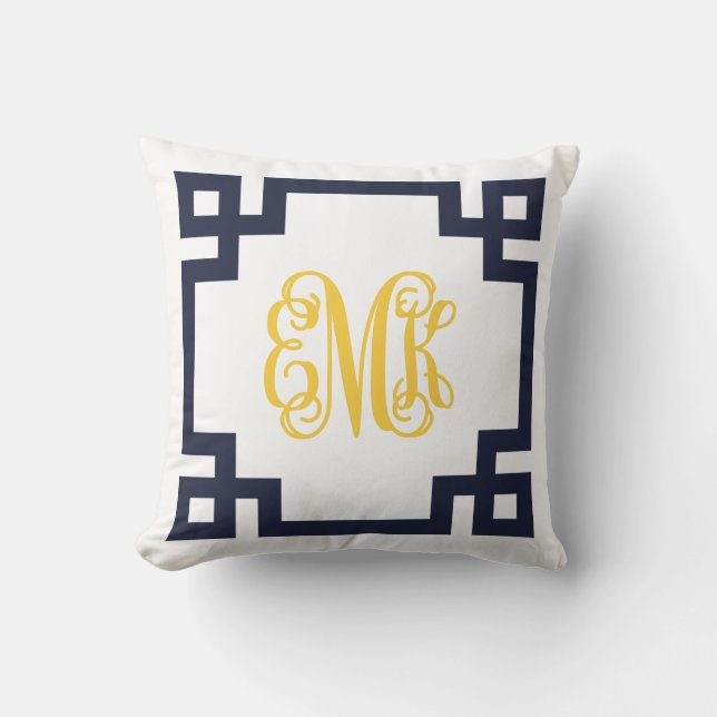 Monogramm für Navy- und Gelbgriechisches Schlüssel Kissen (Vorderseite)
