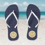 Monogramm für Navy und Gold Tiny Dots Flip Flops<br><div class="desc">Maßgeschneiderte gedreht Flop Sandalen mit einem niedlichen gürtelförmigen Polka-Punktmuster und einem eigenen Monogramm oder einem anderen Text in einem Kreisrahmen. Klicken Sie auf Anpassen,  um Schriftart und Farben zu ändern oder eigene Bilder hinzuzufügen,  um ein einzigartiges Design zu erstellen!</div>