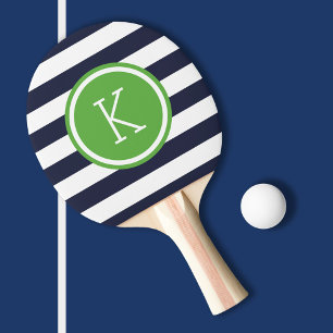 Monogramm für Navy und Green Preppy Strips Tischtennis Schläger