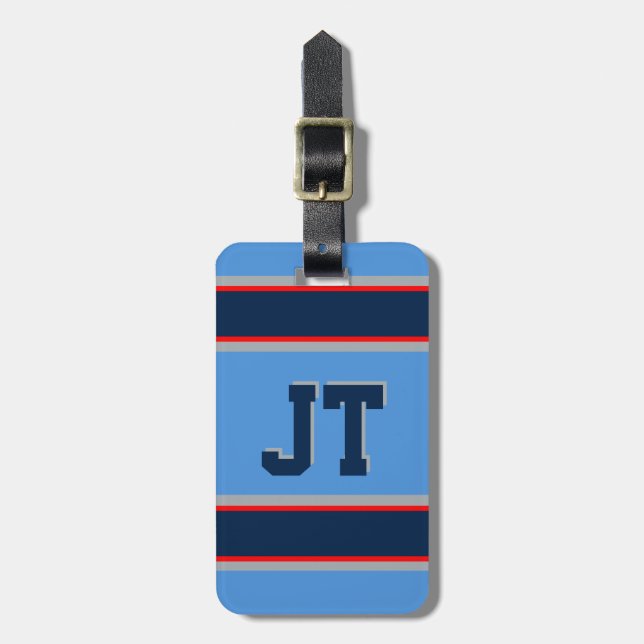 Monogramm für Navy und Light Blue-Sport-Streifen Gepäckanhänger (Vorderseite vertikal)