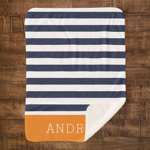 Monogramm für Navy und Orange Stripes   Editierbar Sherpadecke
