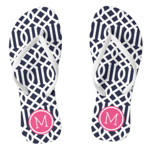 Monogramm für Navy und Rosa Trellis Flip Flops
