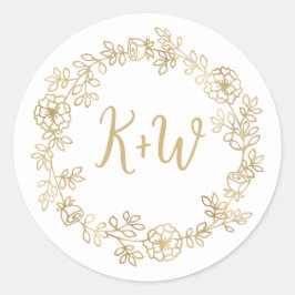 Monogramm für niedliche Blumenkranke Runder Aufkleber