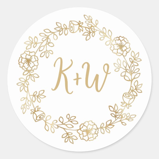 Monogramm für niedliche Blumenkranke Runder Aufkleber (Vorderseite)