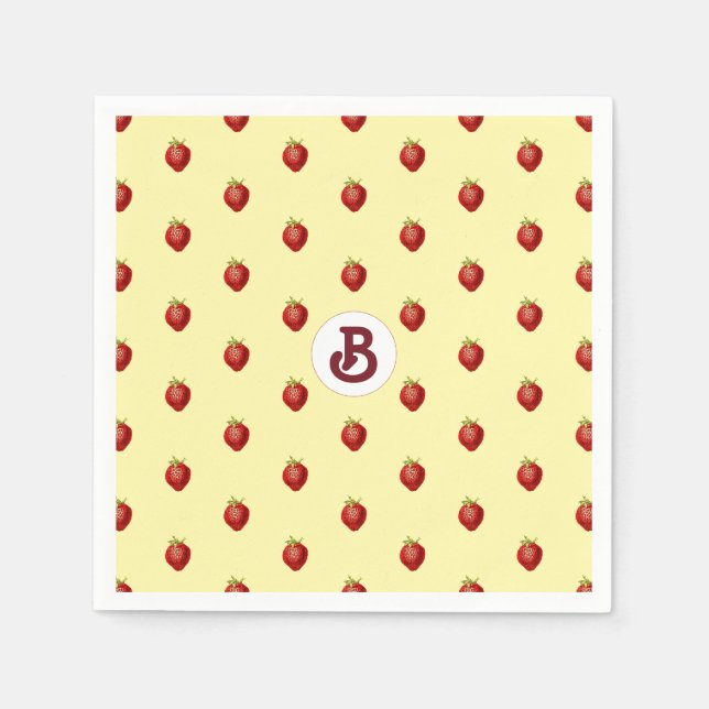 Monogramm für niedliche Girly Strawberry-Creme Serviette (Vorderseite)