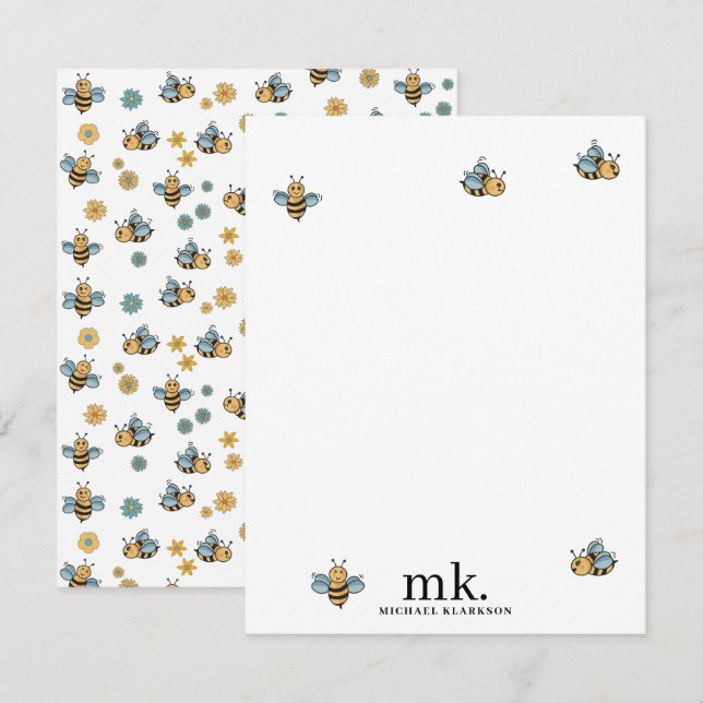 Monogramm für niedliche Honigbienen Mitteilungskarte (Vorne/Hinten)
