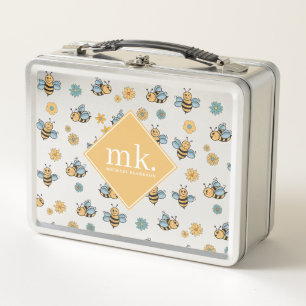 Monogramm für niedliche Honigbienen und Wildblumen Metall Brotdose
