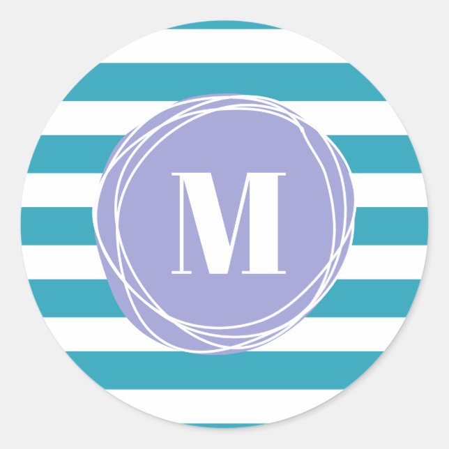 Monogramm für niedliche moderne Streifen Runder Aufkleber (Vorderseite)