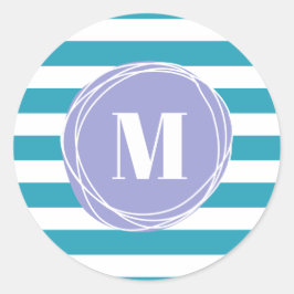 Monogramm für niedliche moderne Streifen Runder Aufkleber