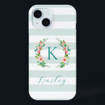 Monogramm für Paradise Case-Mate iPhone Hülle<br><div class="desc">Dieses trendige Design besticht durch einen feinen, weiß gestreiften Hintergrund mit bunten Blumenkranz. Personalisieren Sie das Design mit Ihrem Namen und Monogramm oder anderen Text. Verwenden Sie die Designtools, um eine beliebige Hintergrundfarbe auszuwählen, die Schriftart und Farben zu bearbeiten oder eigene Fotos hochzuladen, um eine mit Monogramm Telefonzelle zu erstellen....</div>