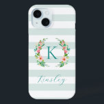 Monogramm für Paradise Case-Mate iPhone Hülle<br><div class="desc">Dieses trendige Design besticht durch einen feinen, weiß gestreiften Hintergrund mit bunten Blumenkranz. Personalisieren Sie das Design mit Ihrem Namen und Monogramm oder anderen Text. Verwenden Sie die Designtools, um eine beliebige Hintergrundfarbe auszuwählen, die Schriftart und Farben zu bearbeiten oder eigene Fotos hochzuladen, um eine mit Monogramm Telefonzelle zu erstellen....</div>