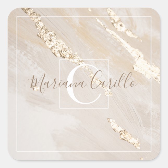 Monogramm für personalisierte Goldfolie Quadratischer Aufkleber (Vorderseite)