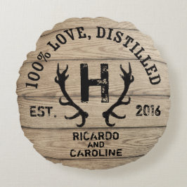 Monogramm für personalisierte Holzbourbon-Eiche Rundes Kissen