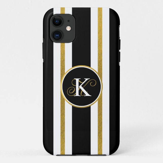 Monogramm für personalisierte schwarze und goldene Case-Mate iPhone hülle (Rückseite)