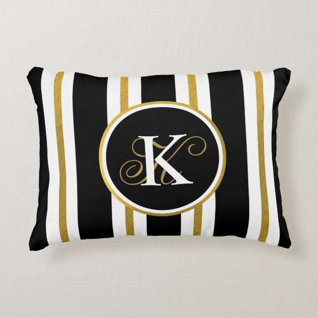 Monogramm für personalisierte schwarze und goldene dekokissen (Vorderseite)