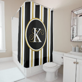Monogramm für personalisierte schwarze und goldene duschvorhang