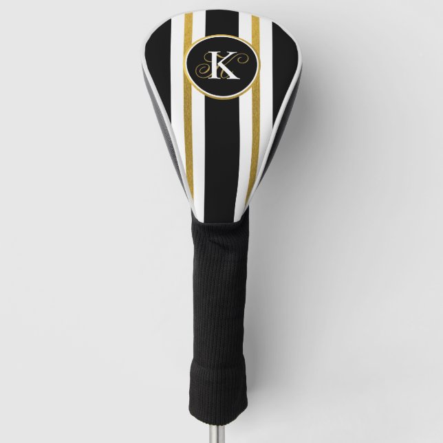Monogramm für personalisierte schwarze und goldene golf headcover (Vorderseite)