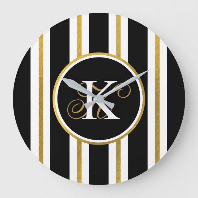 Monogramm für personalisierte schwarze und goldene große wanduhr (Vorderseite)