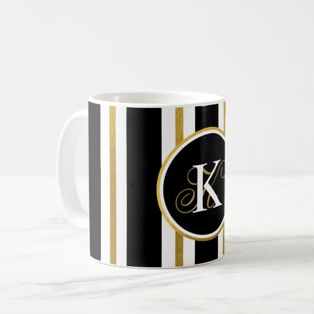Monogramm für personalisierte schwarze und goldene kaffeetasse (Vorderseite Links)