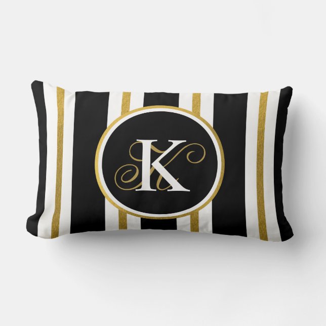 Monogramm für personalisierte schwarze und goldene lendenkissen (Vorderseite)
