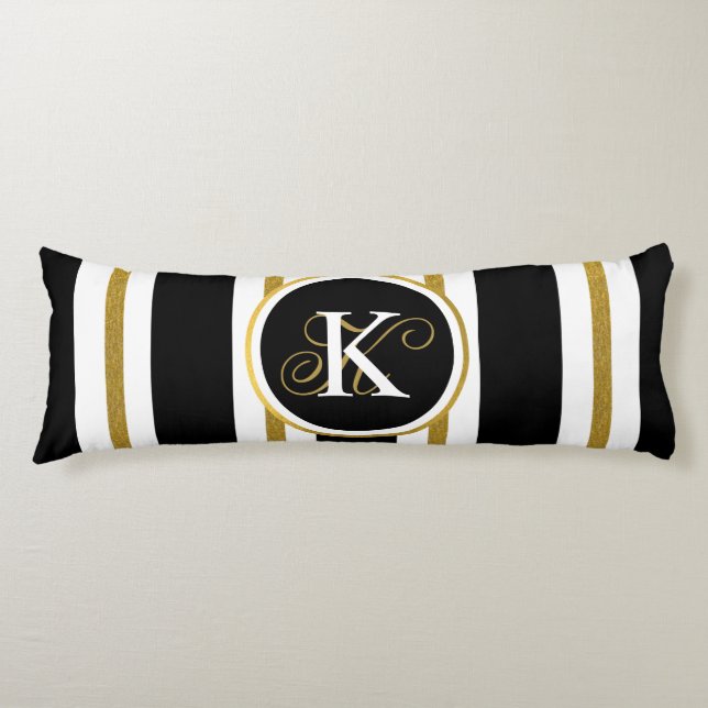 Monogramm für personalisierte schwarze und goldene seitenschläferkissen (Vorderseite)