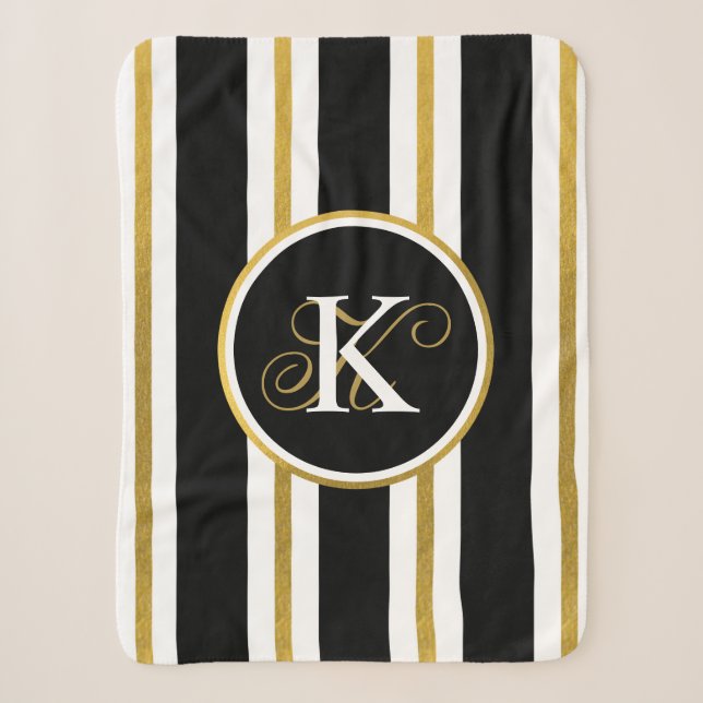 Monogramm für personalisierte schwarze und goldene sherpadecke (Vorderseite)