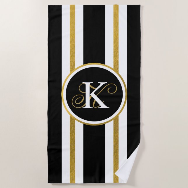 Monogramm für personalisierte schwarze und goldene strandtuch (Vorderseite)