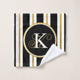 Monogramm für personalisierte schwarze und goldene waschlappen