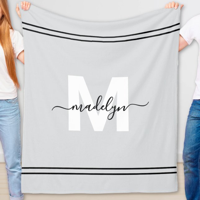 Monogramm für Personalisierten Graunamen Fleecedecke (Gray Personalized Name Monogram Fleece Blanket)