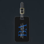 Monogramm für Personalisierten Männer Gepäckanhänger<br><div class="desc">Elegante schwarze,  blaue und weiße Gepäckmarke. Design mit trendigen Initialen Monogramm in Hauptstadt-Blockbuchstaben und Ihr Name auf dem Monogramm gedruckt in modernem elegantem Schriftart. Perfektes Geschenk für Vater,  Vater,  Onkel,  Ehemann,  Bruder,  Opa etc.</div>
