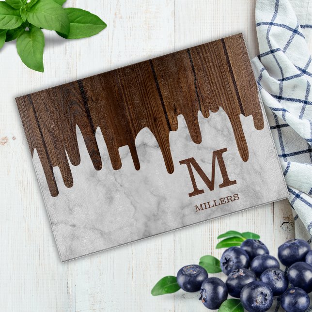 Monogramm für personalisierten Marmor und Holzfami Schneidebrett (Von Creator hochgeladen)