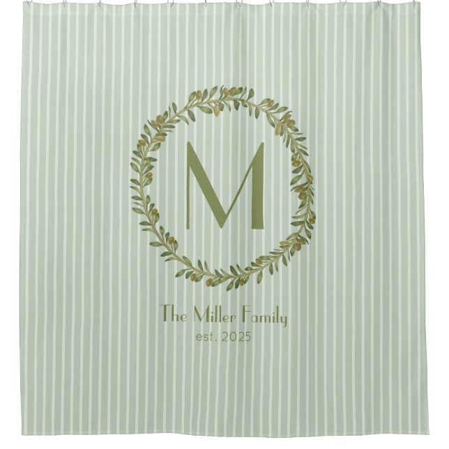 Monogramm für personalisiertes Olive Wreath Duschvorhang (Vorderseite)