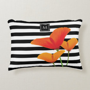 Monogramm für Poppy Chic Black Stripes Dekokissen