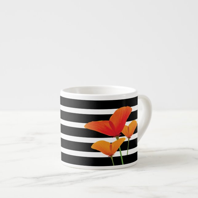 Monogramm für Poppy Chic Black Stripes Espressotasse (Vorderseite Rechts)
