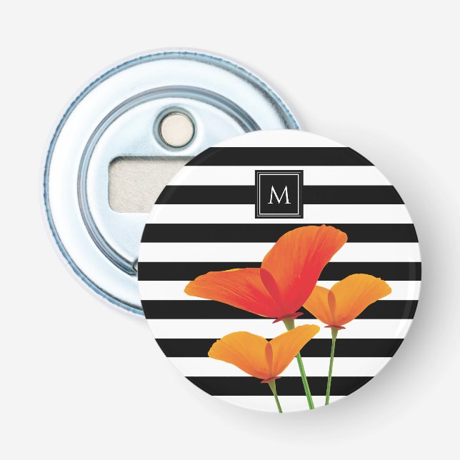 Monogramm für Poppy Chic Black Stripes Flaschenöffner (Vorderseite)